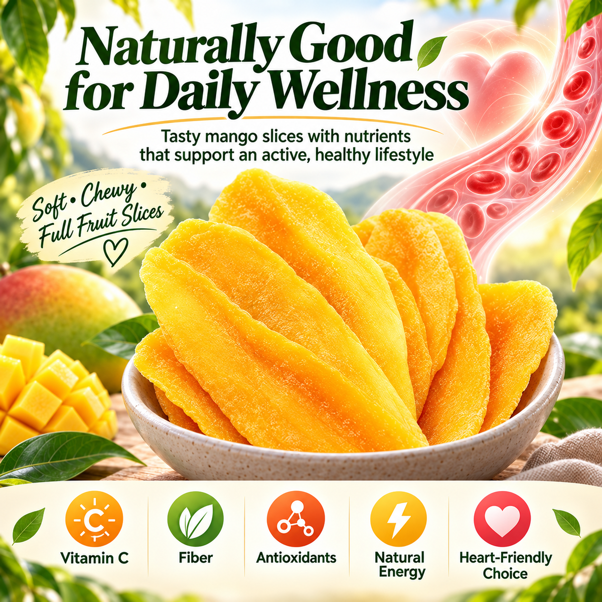 Premium Dried Mango Slices — Naturally Sweet, Nutrient-Rich & Heart-Conscious-HJY